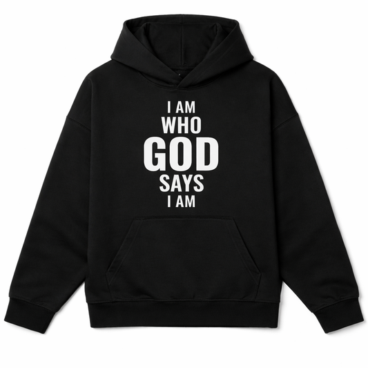 Genesiah I Am Who God Says I Am heavyweight Christian hoodie black