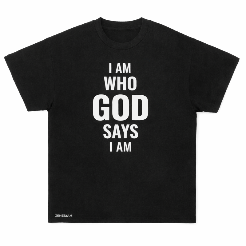 Genesiah I Am Who God Says I Am heavyweight Christian tee black